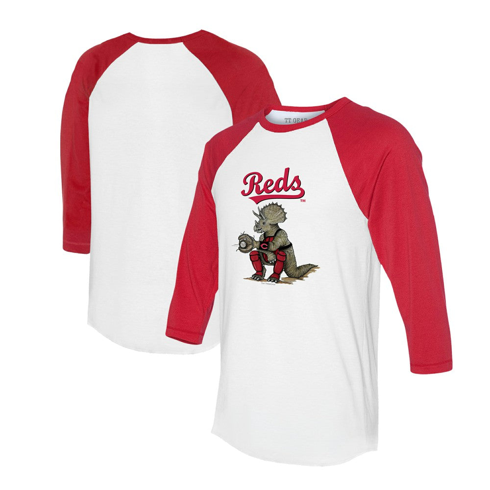 Cincinnati Reds Tiny Turnip Unisex Triceratops 3/4-Sleeve Raglan T-Shirt - White/Red