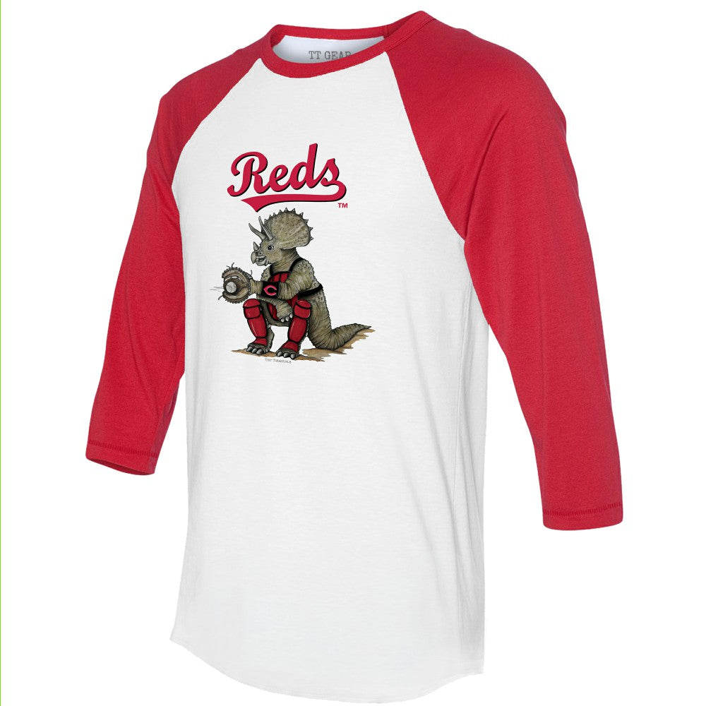 Cincinnati Reds Tiny Turnip Unisex Triceratops 3/4-Sleeve Raglan T-Shirt - White/Red