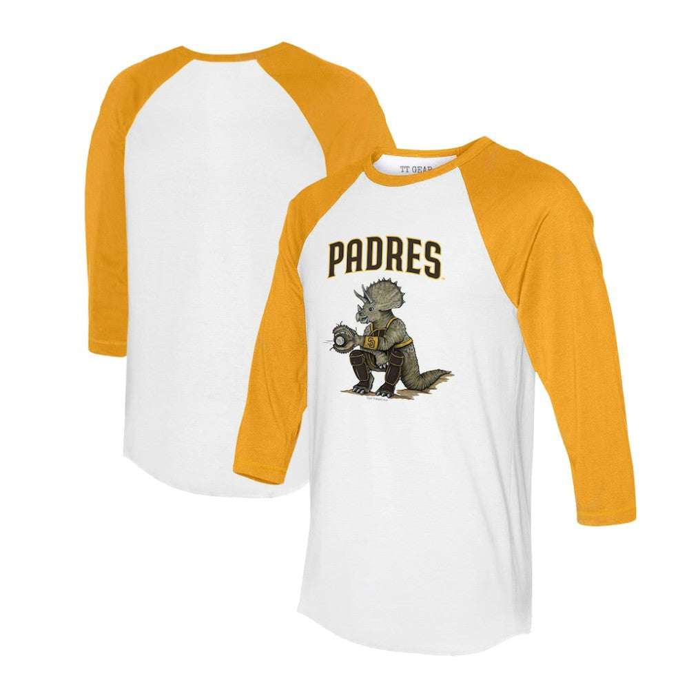 San Diego Padres Tiny Turnip Unisex Triceratops 3/4-Sleeve Raglan T-Shirt - White/Gold