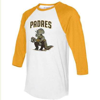 San Diego Padres Tiny Turnip Unisex Triceratops 3/4-Sleeve Raglan T-Shirt - White/Gold