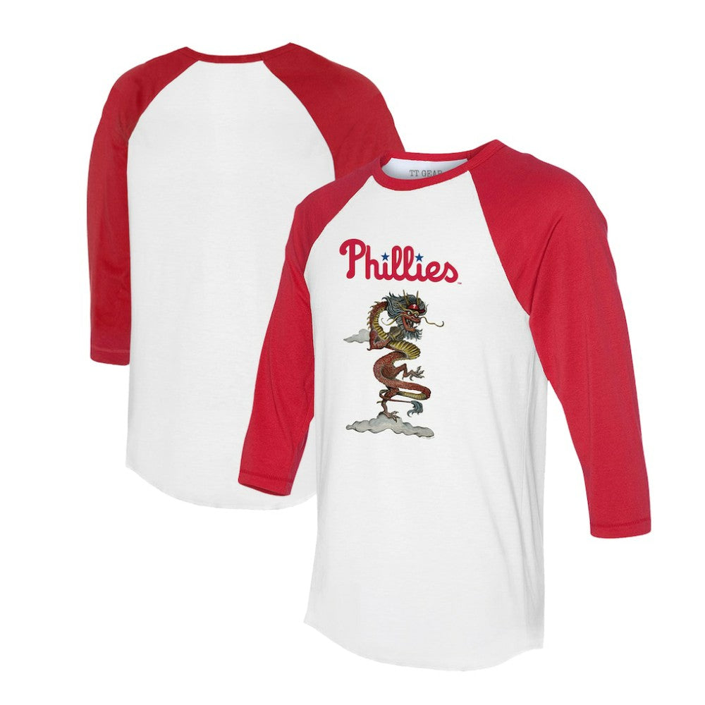 Philadelphia Phillies Tiny Turnip Unisex 2024 Year of the Dragon 3/4-Sleeve Raglan T-Shirt - White/Red