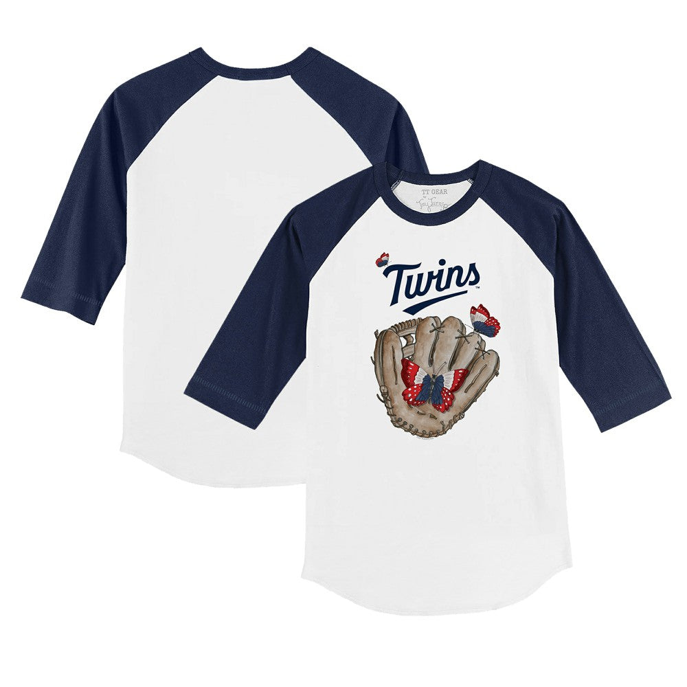 Minnesota Twins Tiny Turnip Youth Butterfly Glove 3/4-Sleeve Raglan T-Shirt - White/Navy