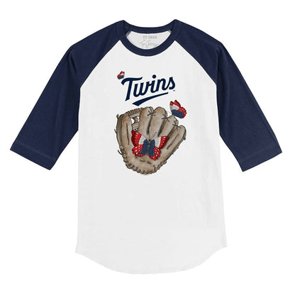 Minnesota Twins Tiny Turnip Youth Butterfly Glove 3/4-Sleeve Raglan T-Shirt - White/Navy