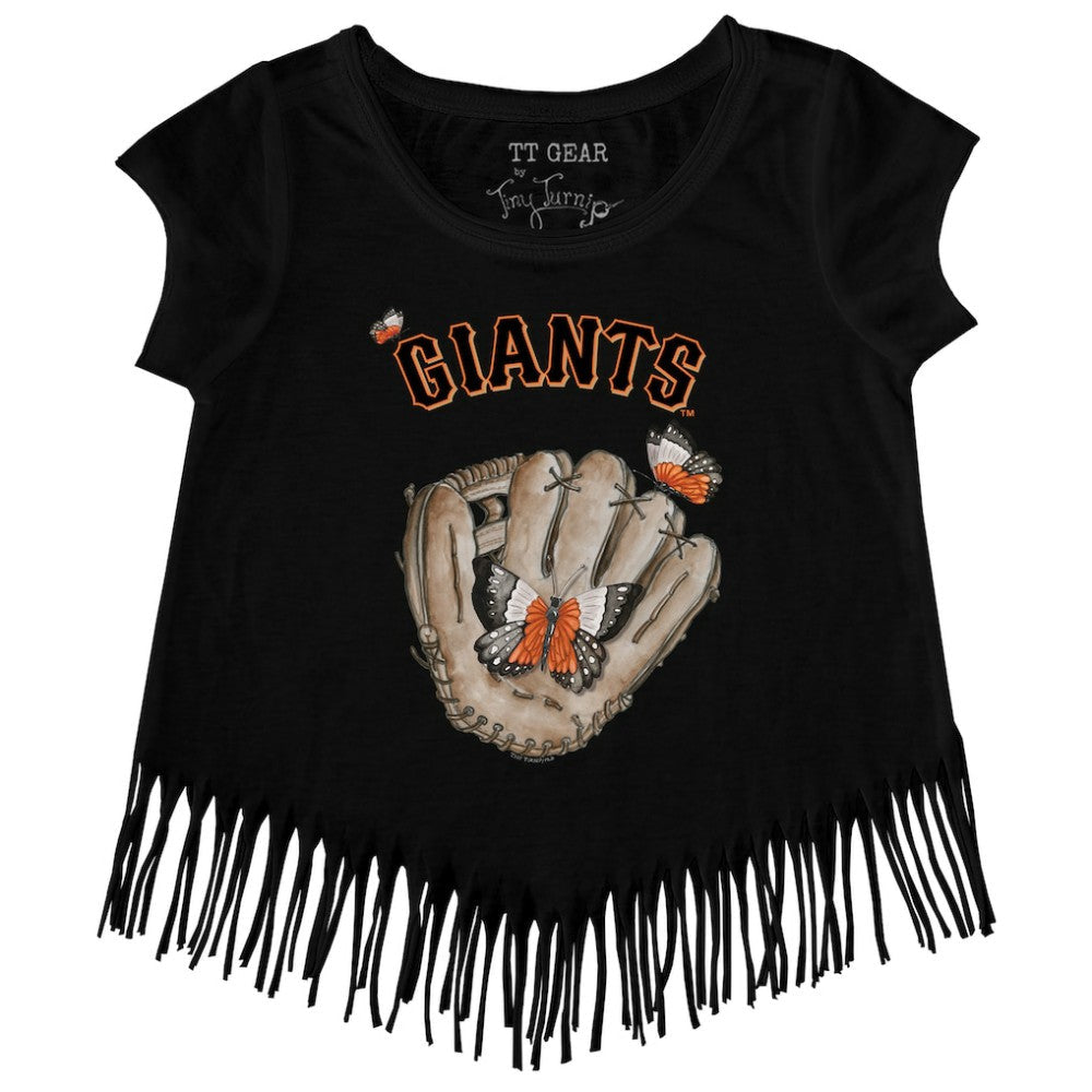 San Francisco Giants Tiny Turnip Girls Youth Butterfly Glove Fringe T-Shirt - Black