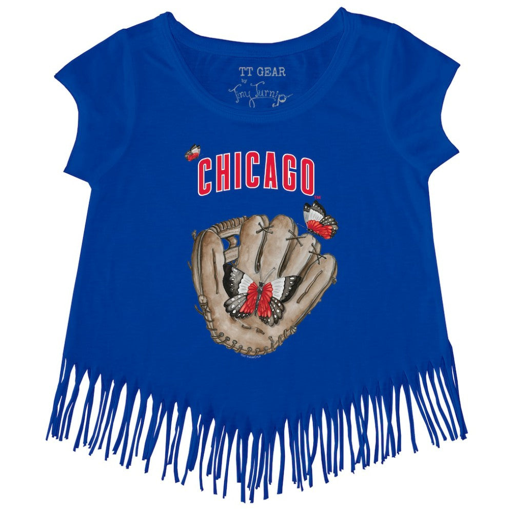 Chicago Cubs Tiny Turnip Girls Youth Butterfly Glove Fringe T-Shirt - Royal