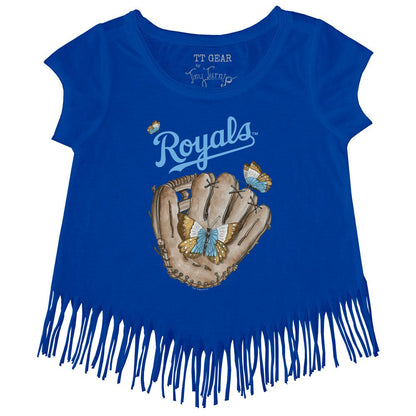 Kansas City Royals Tiny Turnip Girls Youth Butterfly Glove Fringe T-Shirt - Royal