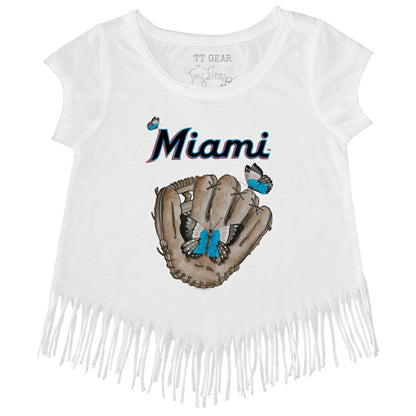 Miami Marlins Tiny Turnip Girls Youth Butterfly Glove Fringe T-Shirt - White