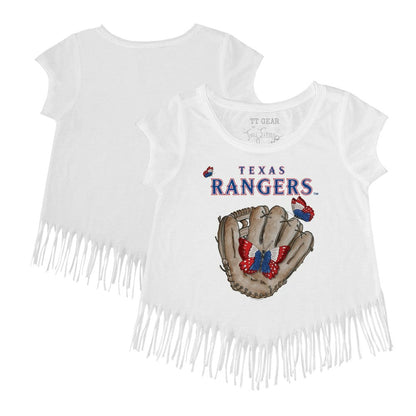 Texas Rangers Tiny Turnip Girls Youth Butterfly Glove Fringe T-Shirt - White