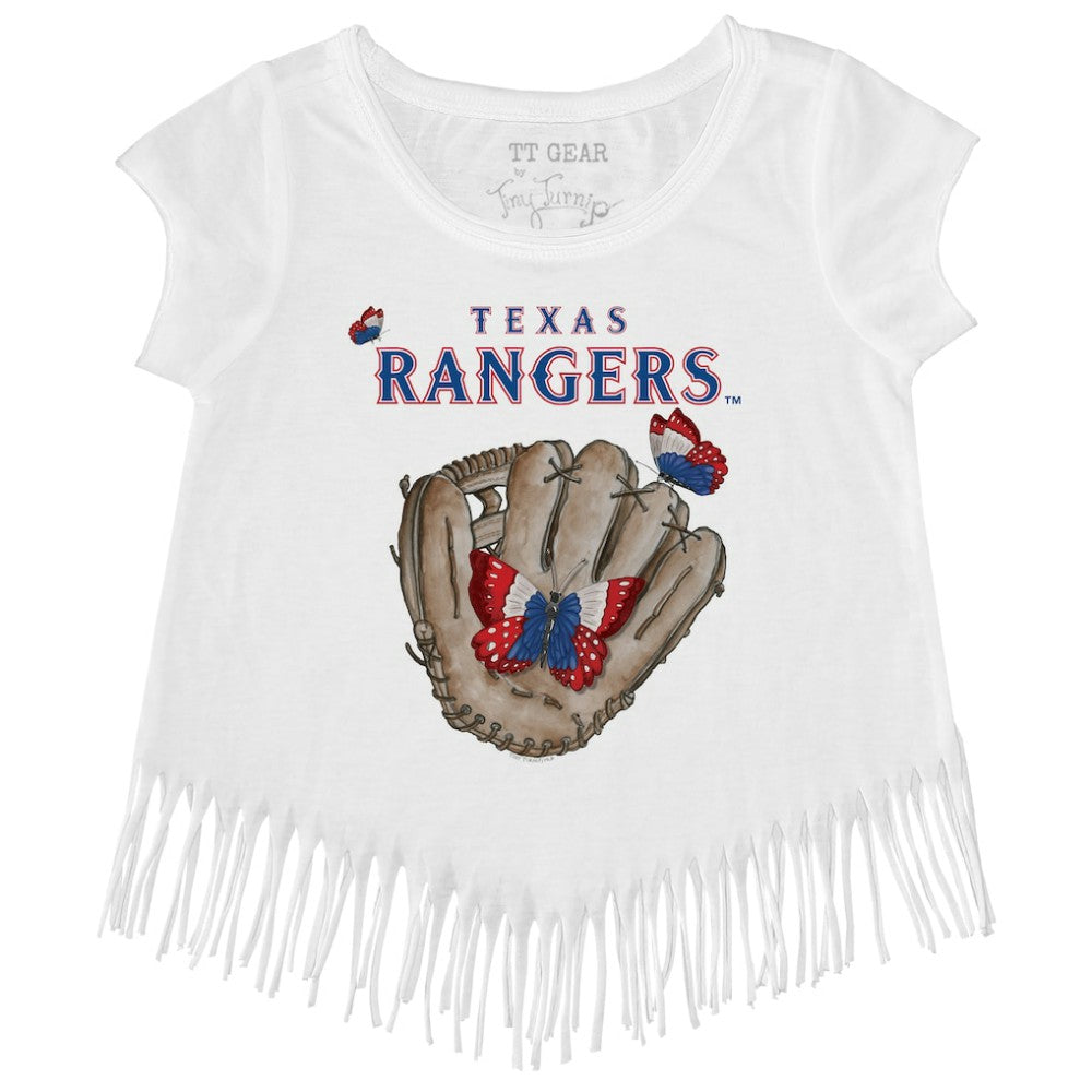 Texas Rangers Tiny Turnip Girls Youth Butterfly Glove Fringe T-Shirt - White