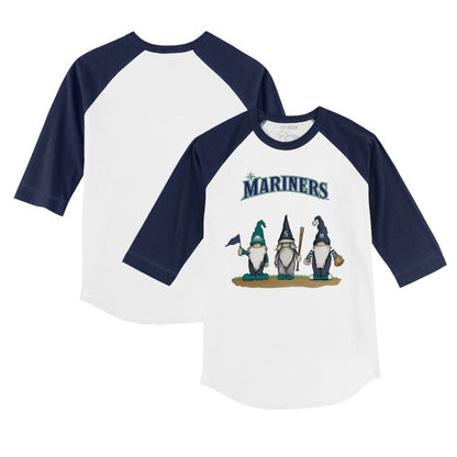 Seattle Mariners Tiny Turnip Youth Gnomes 3/4-Sleeve Raglan T-Shirt - White/Navy