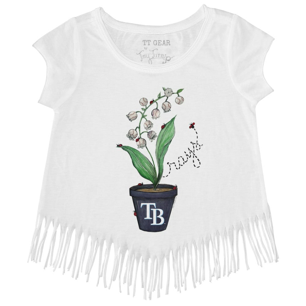 Tampa Bay Rays Tiny Turnip Girls Youth Lilies & Ladybugs Fringe T-Shirt - White