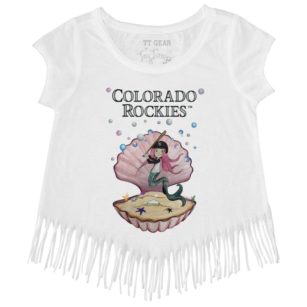 Colorado Rockies Tiny Turnip Girls Youth Mermaid Fringe T-Shirt - White