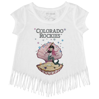 Colorado Rockies Tiny Turnip Girls Youth Mermaid Fringe T-Shirt - White