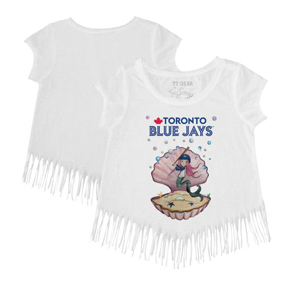 Toronto Blue Jays Tiny Turnip Girls Youth Mermaid Fringe T-Shirt - White