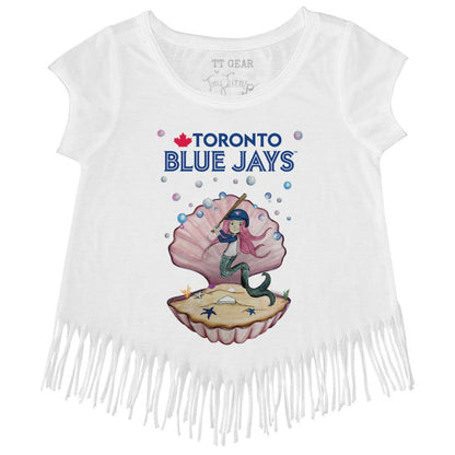Toronto Blue Jays Tiny Turnip Girls Youth Mermaid Fringe T-Shirt - White