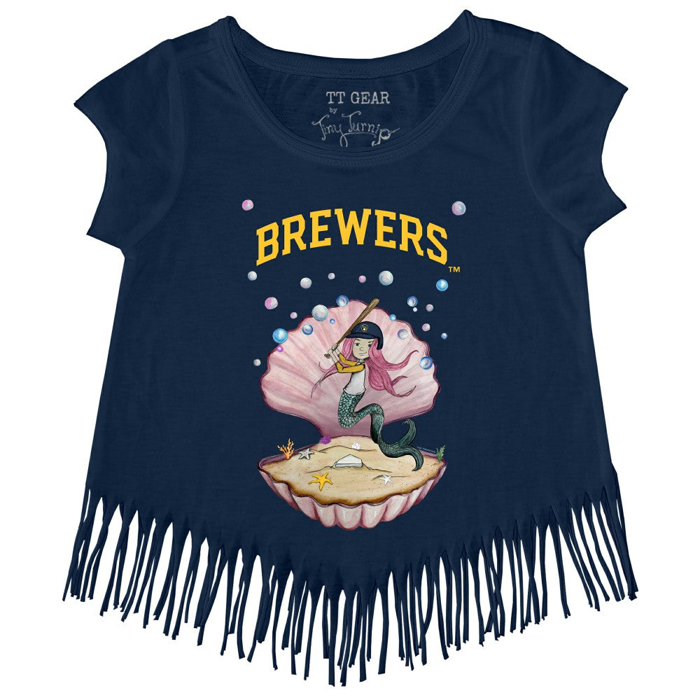 Milwaukee Brewers Tiny Turnip Girls Youth Mermaid Fringe T-Shirt - Navy