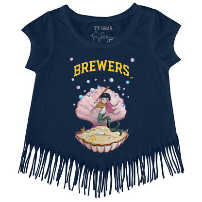Milwaukee Brewers Tiny Turnip Girls Youth Mermaid Fringe T-Shirt - Navy