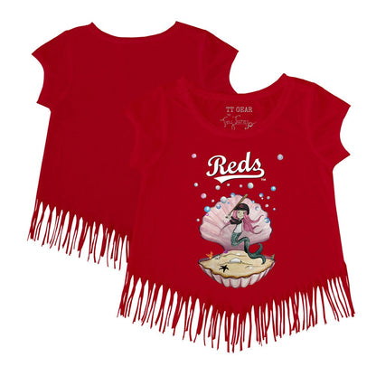 Cincinnati Reds Tiny Turnip Girls Youth Mermaid Fringe T-Shirt - Red
