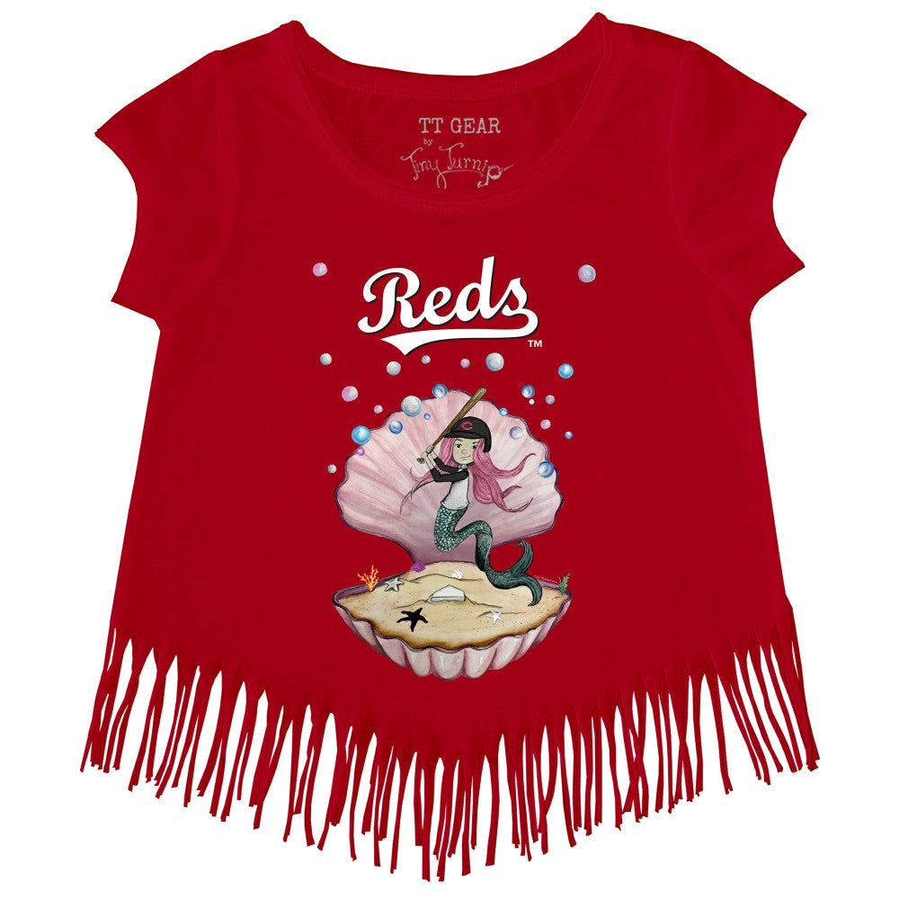 Cincinnati Reds Tiny Turnip Girls Youth Mermaid Fringe T-Shirt - Red