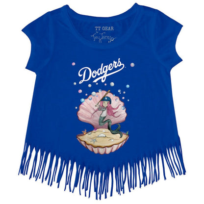 Los Angeles Dodgers Tiny Turnip Girls Youth Mermaid Fringe T-Shirt - Royal