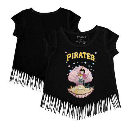 Pittsburgh Pirates Tiny Turnip Girls Youth Mermaid Fringe T-Shirt - Black