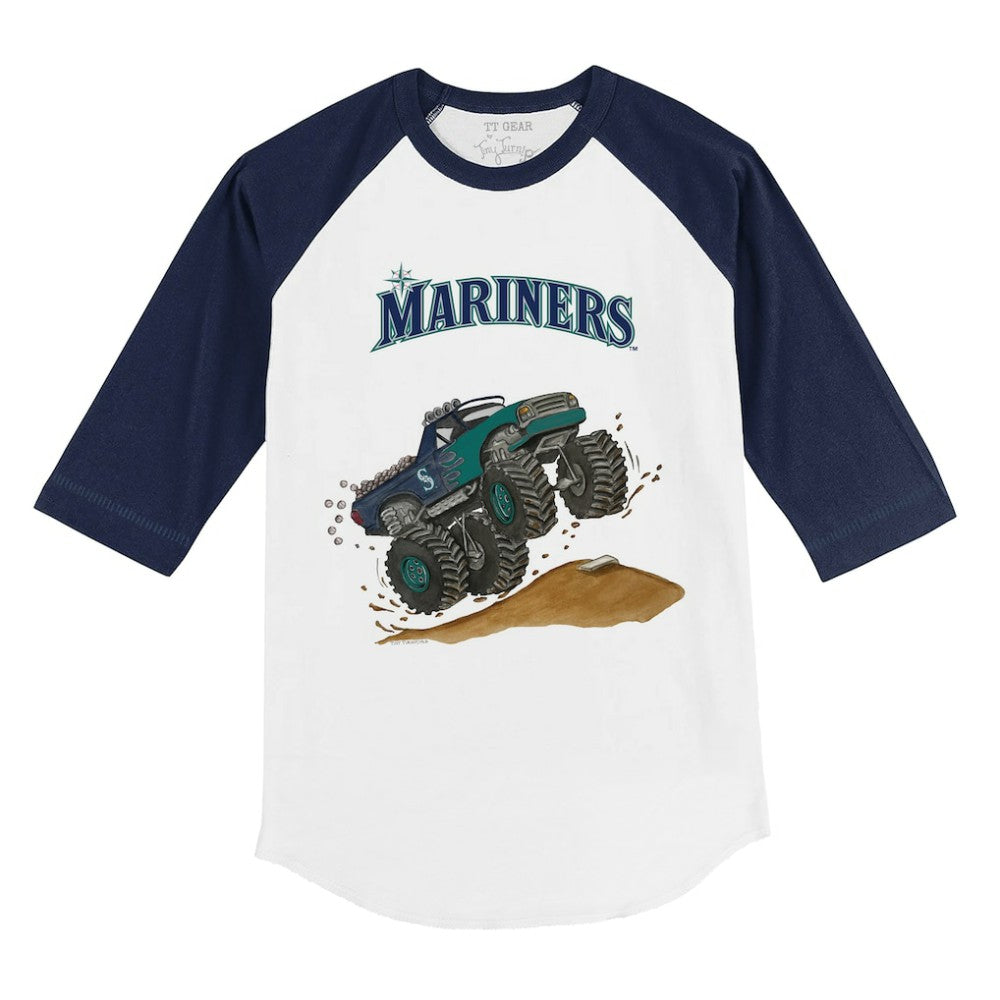 Seattle Mariners Tiny Turnip Youth Monster Truck 3/4-Sleeve Raglan T-Shirt - White/Navy