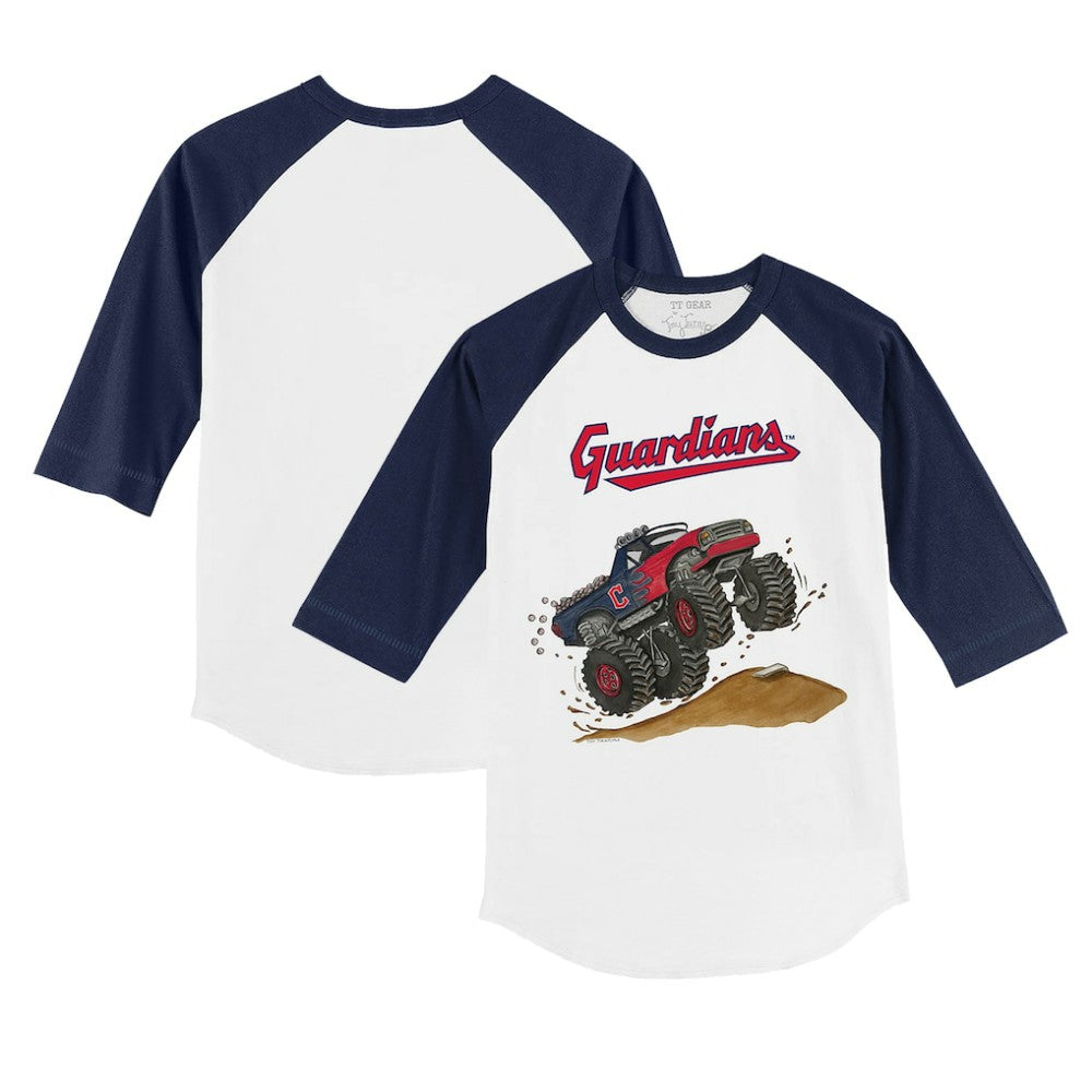 Cleveland Guardians Tiny Turnip Youth Monster Truck 3/4-Sleeve Raglan T-Shirt - White/Navy