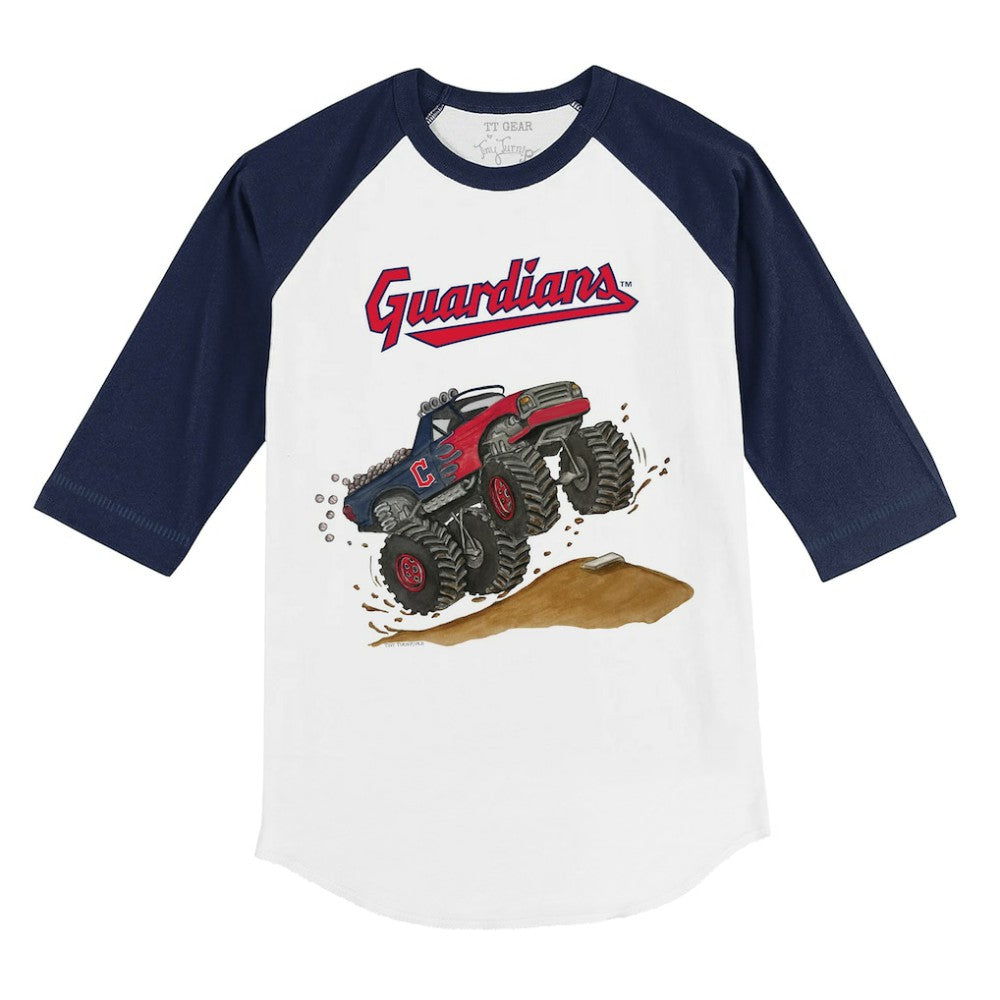 Cleveland Guardians Tiny Turnip Youth Monster Truck 3/4-Sleeve Raglan T-Shirt - White/Navy