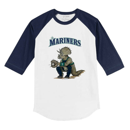 Seattle Mariners Tiny Turnip Youth Triceratops 3/4-Sleeve Raglan T-Shirt - White/Navy