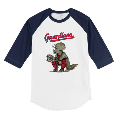 Cleveland Guardians Tiny Turnip Youth Triceratops 3/4-Sleeve Raglan T-Shirt - White/Navy