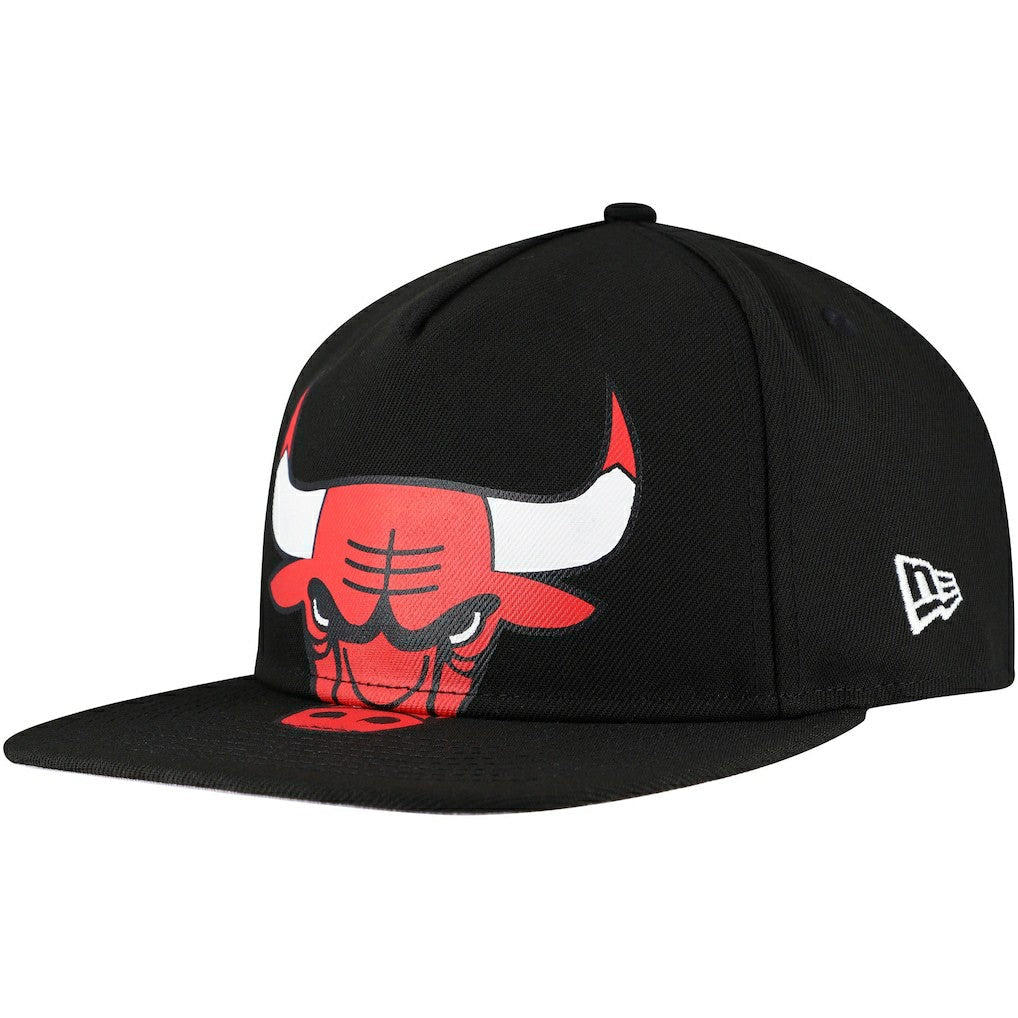 Chicago Bulls Oversized Puff Print Logo Golfer Snapback Hat - Black | New Era sale