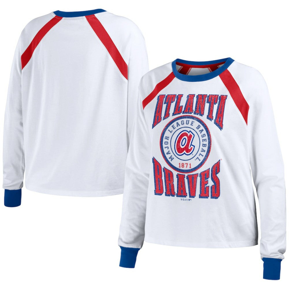 Atlanta Braves WEAR by Erin Andrews Women's Raglan Long Sleeve T-Shirt - White