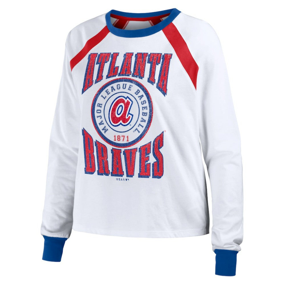 Atlanta Braves WEAR by Erin Andrews Women's Raglan Long Sleeve T-Shirt - White