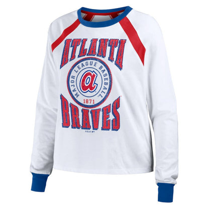 Atlanta Braves WEAR by Erin Andrews Women's Raglan Long Sleeve T-Shirt - White