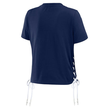 Boston Red Sox WEAR by Erin Andrews Women's Side Lace-Up Cropped T-Shirt - Navy