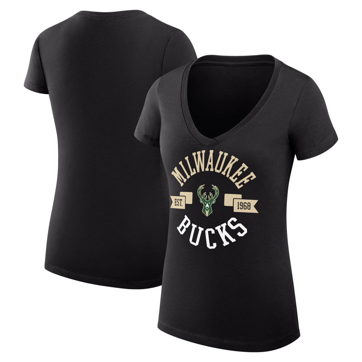 Milwaukee Bucks G-III 4Her by Carl Banks Women's Super-Slim Fit Lightweight Large City Logo V-Neck T-Shirt - Black online
