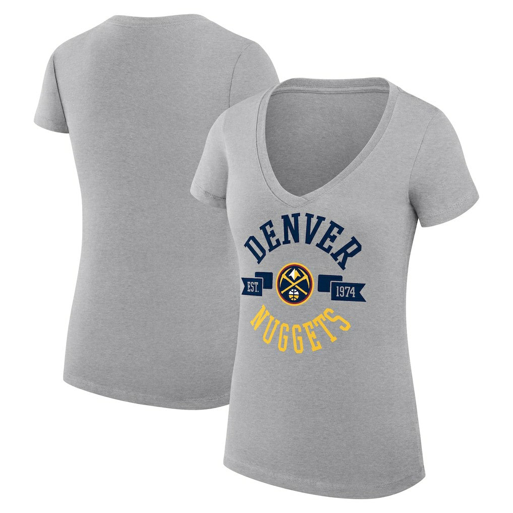 Denver Nuggets G-III 4Her by Carl Banks Women's Super-Slim Fit Lightweight Large City Logo V-Neck T-Shirt sale - Heather Gray cheap