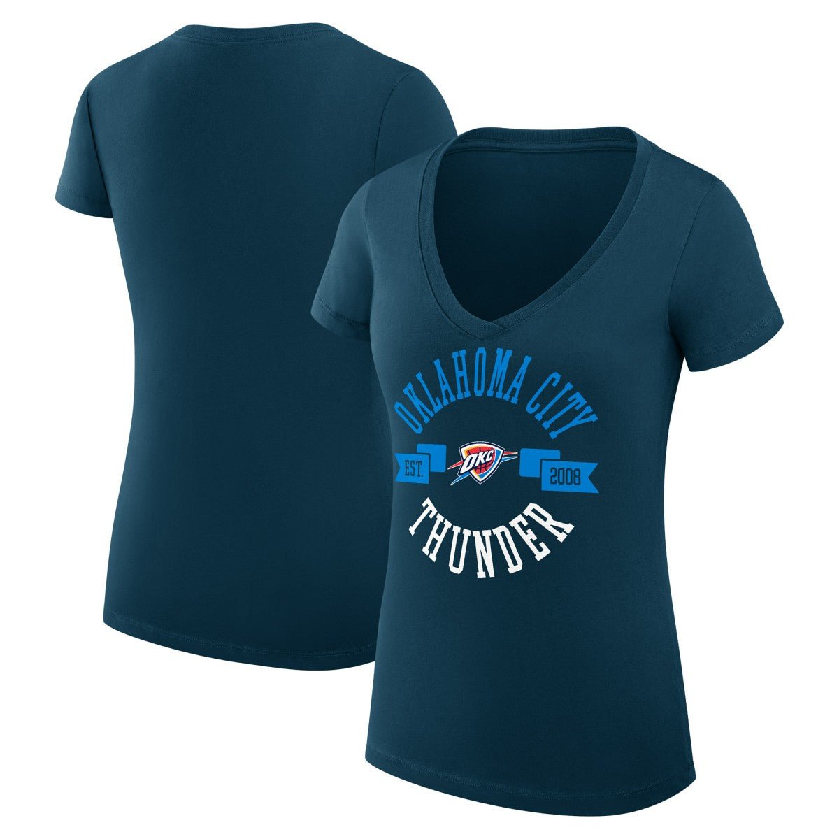 Oklahoma City Thunder G-III 4Her by Carl Banks Women's Super-Slim Fit Lightweight Large City Logo V-Neck T-Shirt - Navy discount