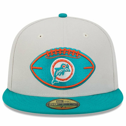 Miami Dolphins New Era 2024 Sideline Historic 59FIFTY Fitted Hat - Stone/Aqua discount