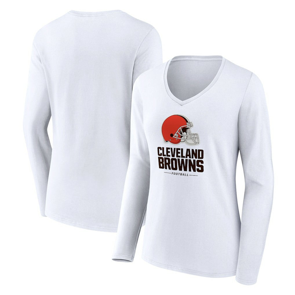 Cleveland Browns Women's Team Lockup Long Sleeve V-Neck T-Shirt - White cheap