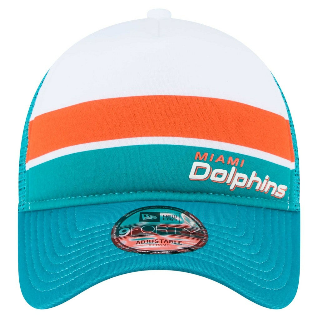 Miami Dolphins New Era Color-Block 9FORTY A-Frame Trucker Adjustable Hat - White/Aqua on sale