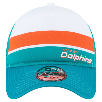 Miami Dolphins New Era Color-Block 9FORTY A-Frame Trucker Adjustable Hat - White/Aqua on sale