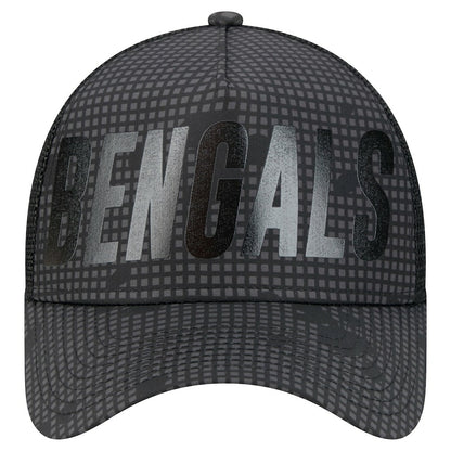 Cincinnati Bengals New Era Midnight Ink Tonal Text A-Frame Trucker 9FORTY Adjustable Hat - Black for sale