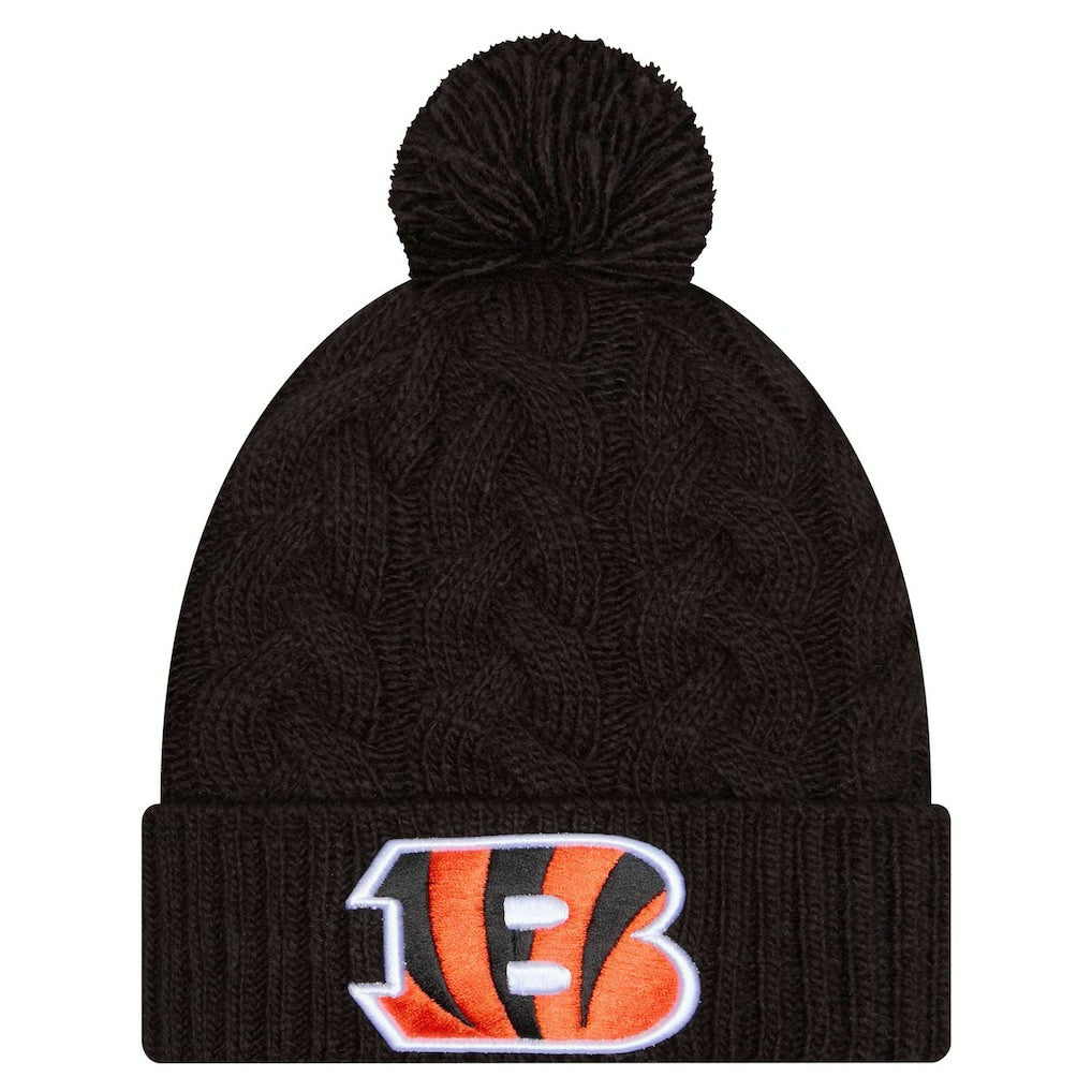 Cincinnati Bengals New Era Women's Cable Cuffed Knit Hat with Pom - Black for sale