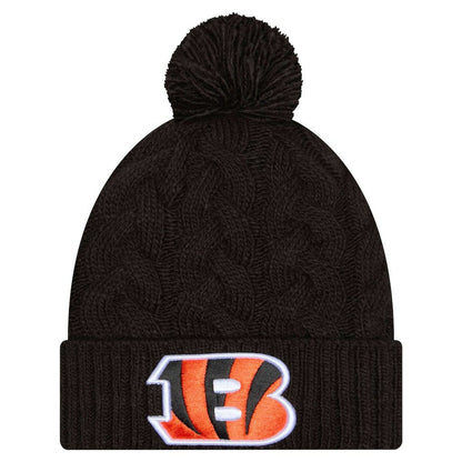 Cincinnati Bengals New Era Women's Cable Cuffed Knit Hat with Pom - Black for sale