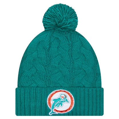 Miami Dolphins New Era Women's Cable Cuffed Knit Hat with Pom - Aqua on sale