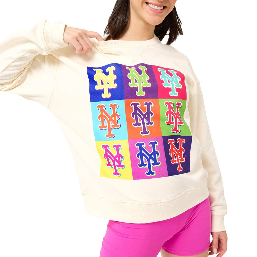 New York Mets Terez Women's Classic Oversized Pullover Sweatshirt - Cream