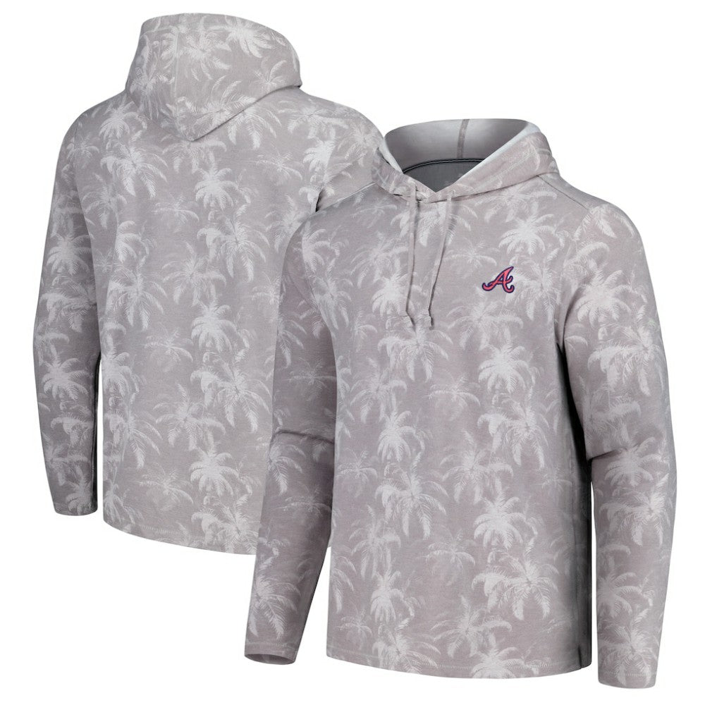 Atlanta Braves Tommy Bahama Palm Frenzy Hoodie Long Sleeve T-Shirt - Gray