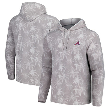 Atlanta Braves Tommy Bahama Palm Frenzy Hoodie Long Sleeve T-Shirt - Gray