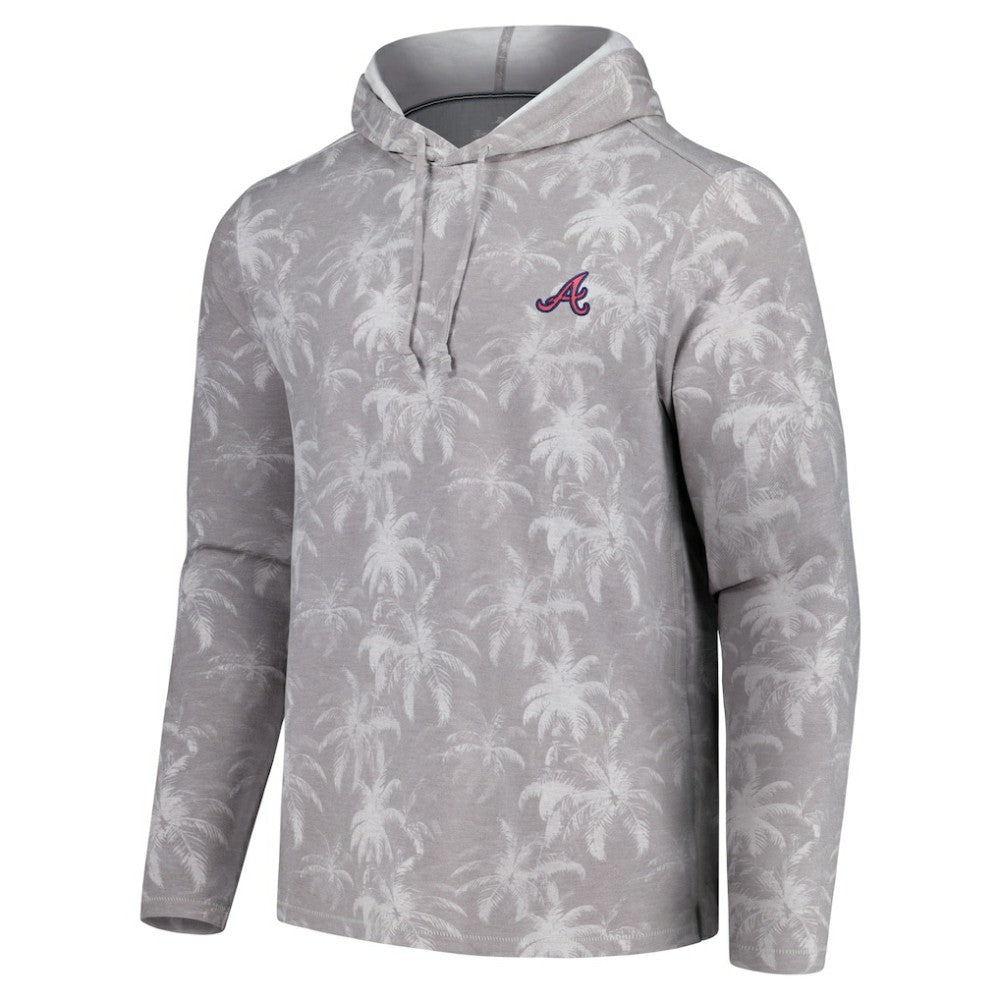 Atlanta Braves Tommy Bahama Palm Frenzy Hoodie Long Sleeve T-Shirt - Gray